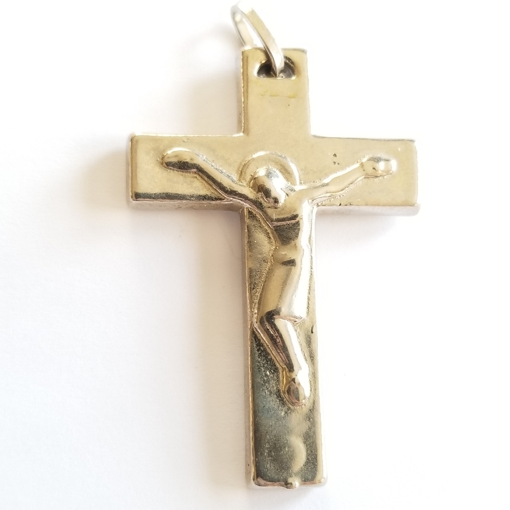 Crucifix pendant cross silver tone Catholic Christian